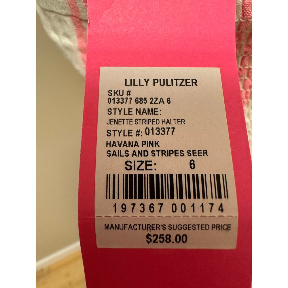 NWT Lilly Pulitzer Jenette Halter Maxi  Havana Pink Sails & Stripes Seer Sz 6 - Picture 5 of 7
